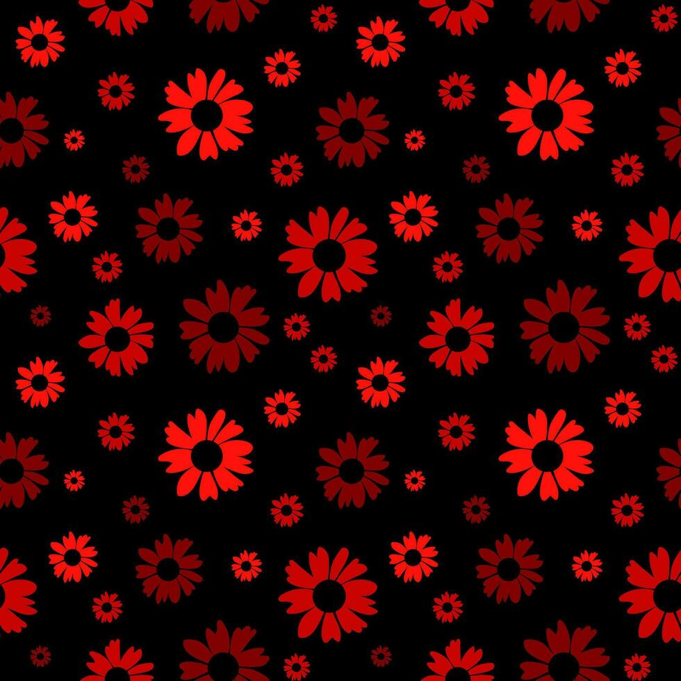floral sans couture modèle. botanique en tissu impression modèle. vecteur illustration avec rouge Marguerite fleurs sur noir Contexte. rustique modèle.
