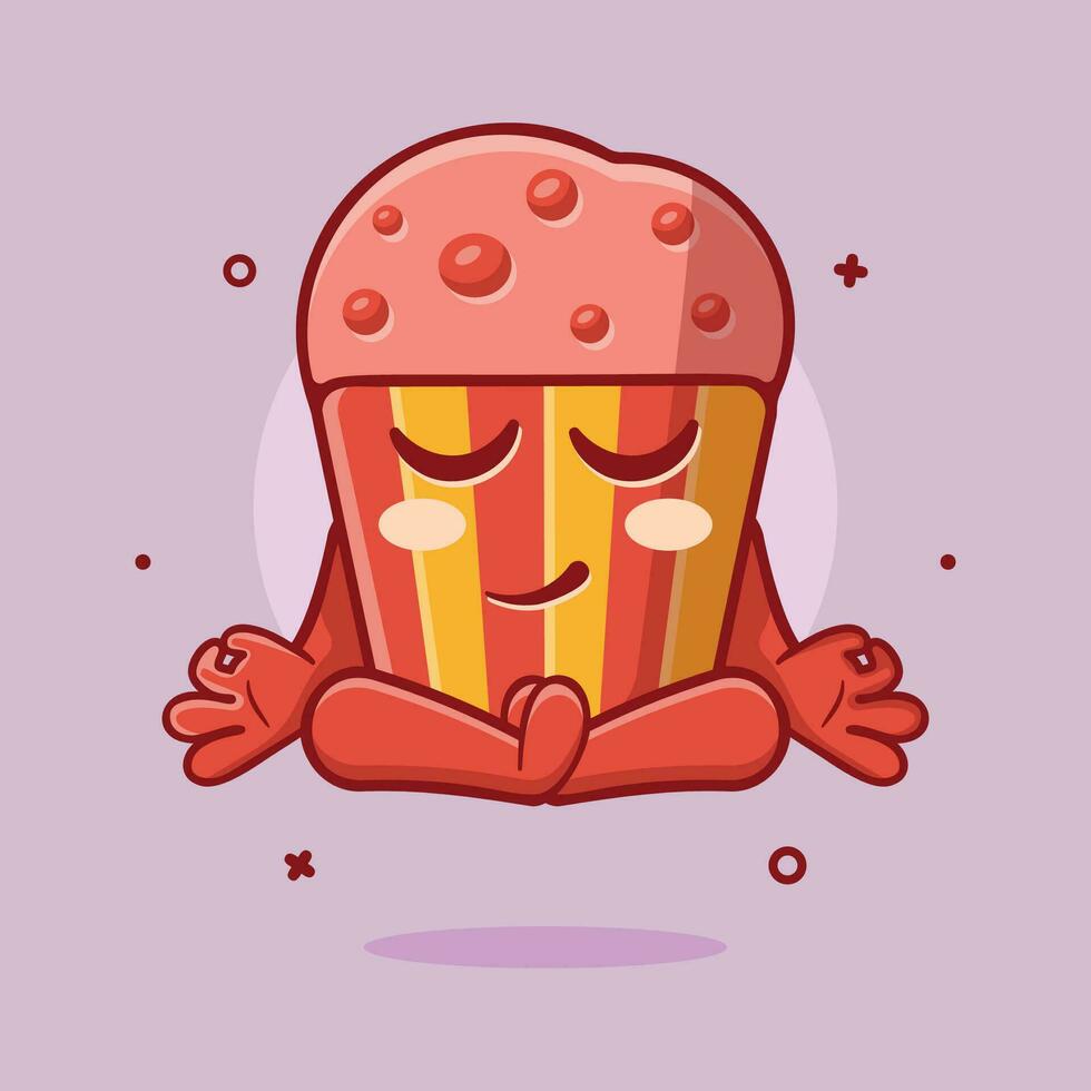 calme muffin gâteau personnage mascotte avec yoga méditation pose isolé dessin animé dans plat style conception vecteur