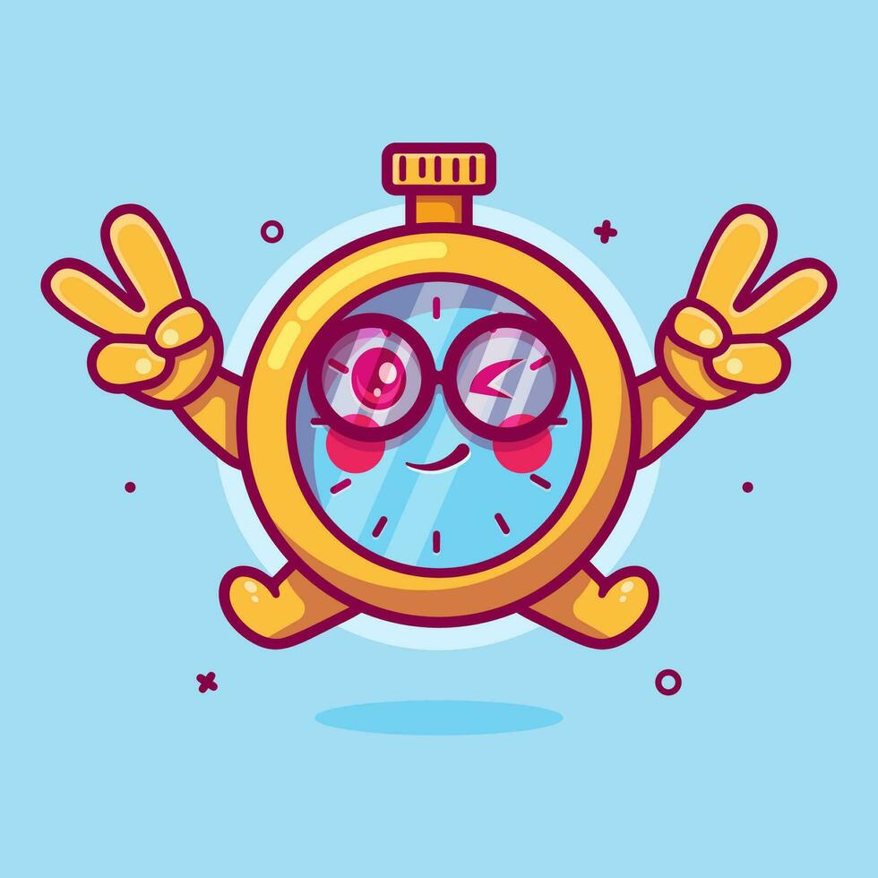 de bonne humeur chronomètre personnage mascotte avec paix signe main geste isolé dessin animé dans plat style conception vecteur