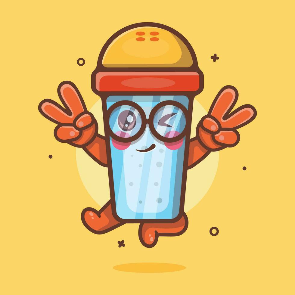 mignonne sel Mixeur personnage mascotte avec paix signe main geste isolé dessin animé dans plat style conception vecteur