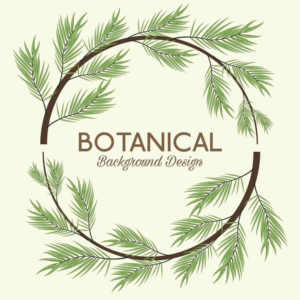 feuilles tropicales dans un cadre circulaire et lettrage de fond botanique vecteur