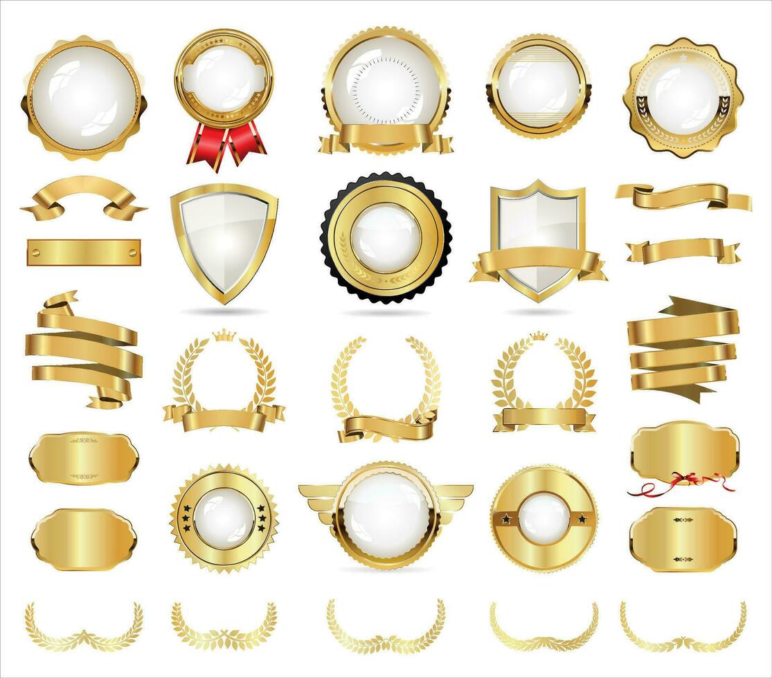 collection de or laurier couronne badges et Étiquettes vecteur illustration