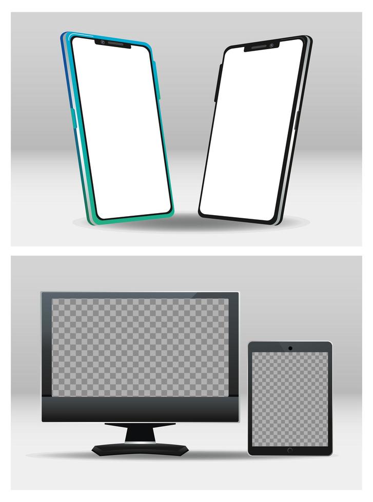 smartphones avec appareils de bureau et tablettes technologie numérique vecteur