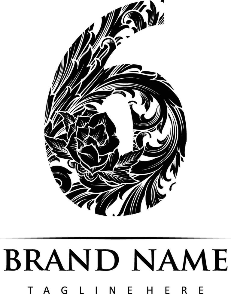 gravé élégance ancien floral monogramme nombre 6 monochrome vecteur des illustrations pour votre travail logo, marchandise T-shirt, autocollants et étiquette conceptions, affiche, salutation cartes La publicité affaires