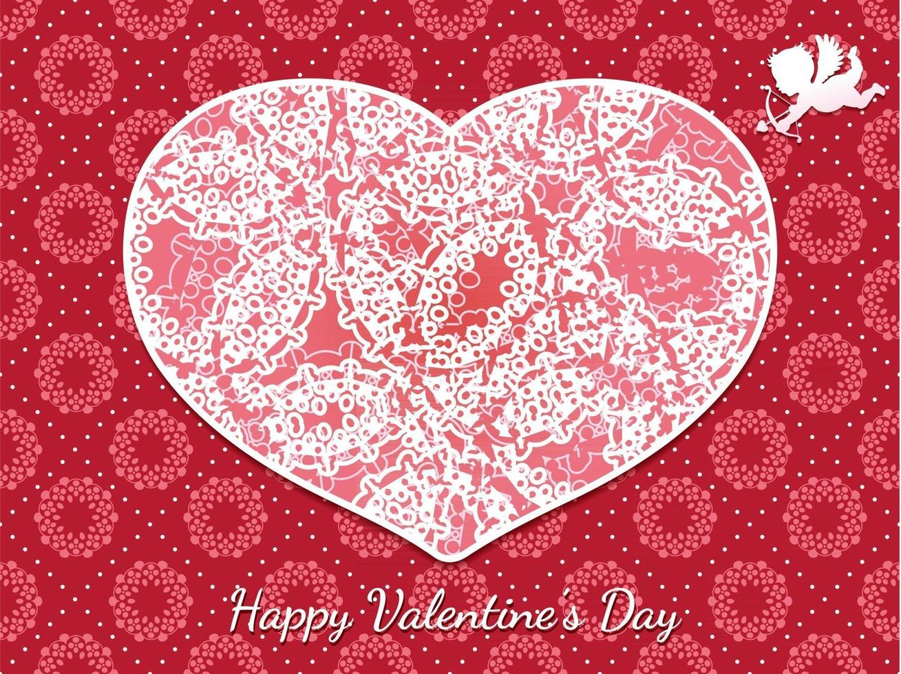 modèle de carte vectorielle continue de la saint valentin avec un cupidon visant une forme de coeur décoratif vecteur