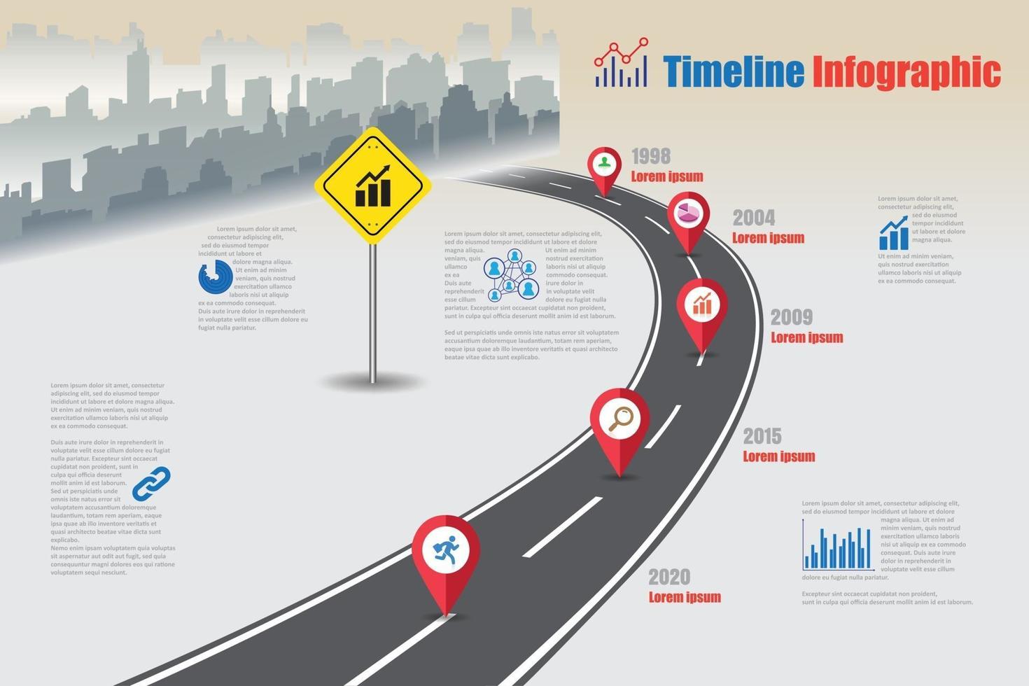 business roadmap chronologie infographie ville conçue pour abstrait modèle jalon élément moderne diagramme processus technologie marketing numérique données présentation graphique illustration vectorielle vecteur