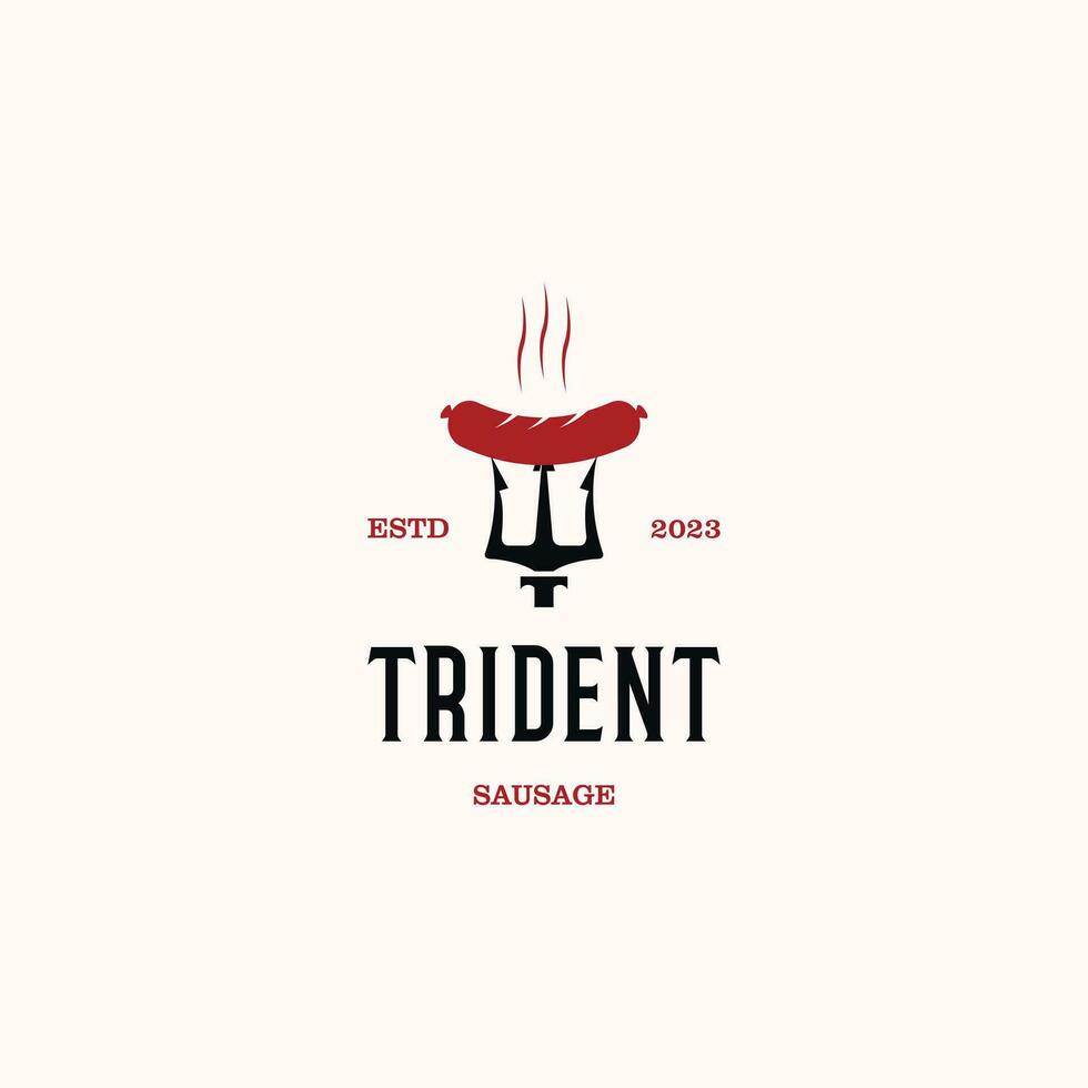 trident gril logo, trident avec saucisse logo conception ancien concept vecteur