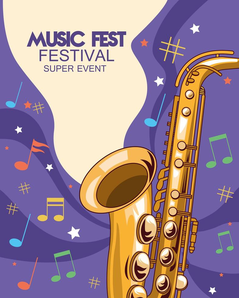 affiche du festival de musique avec saxophone vecteur