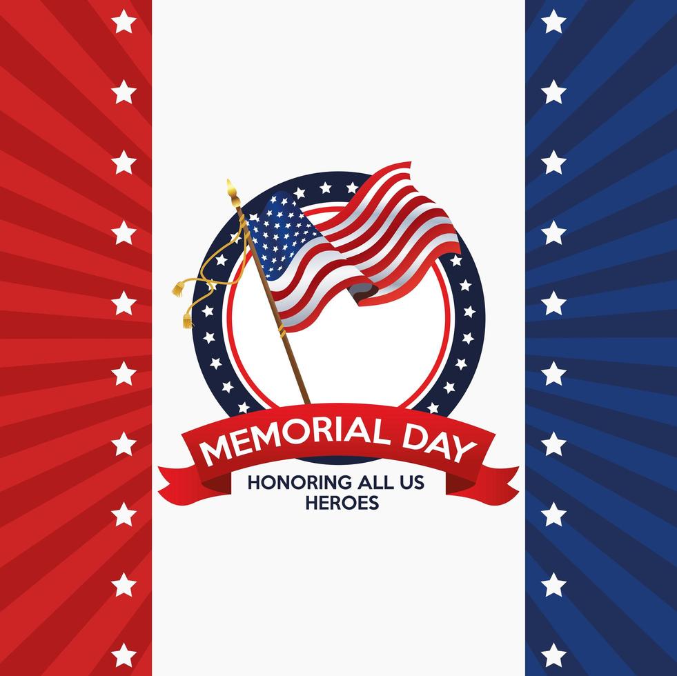 affiche de célébration du jour commémoratif avec le drapeau américain vecteur