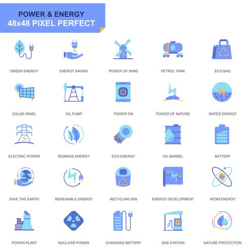 Ensemble d'icônes simples pour l'industrie de l'énergie et l'énergie vecteur