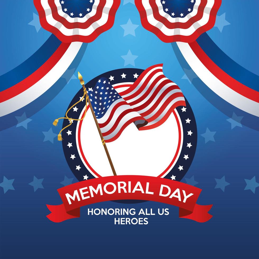affiche de célébration du jour commémoratif avec le drapeau américain vecteur