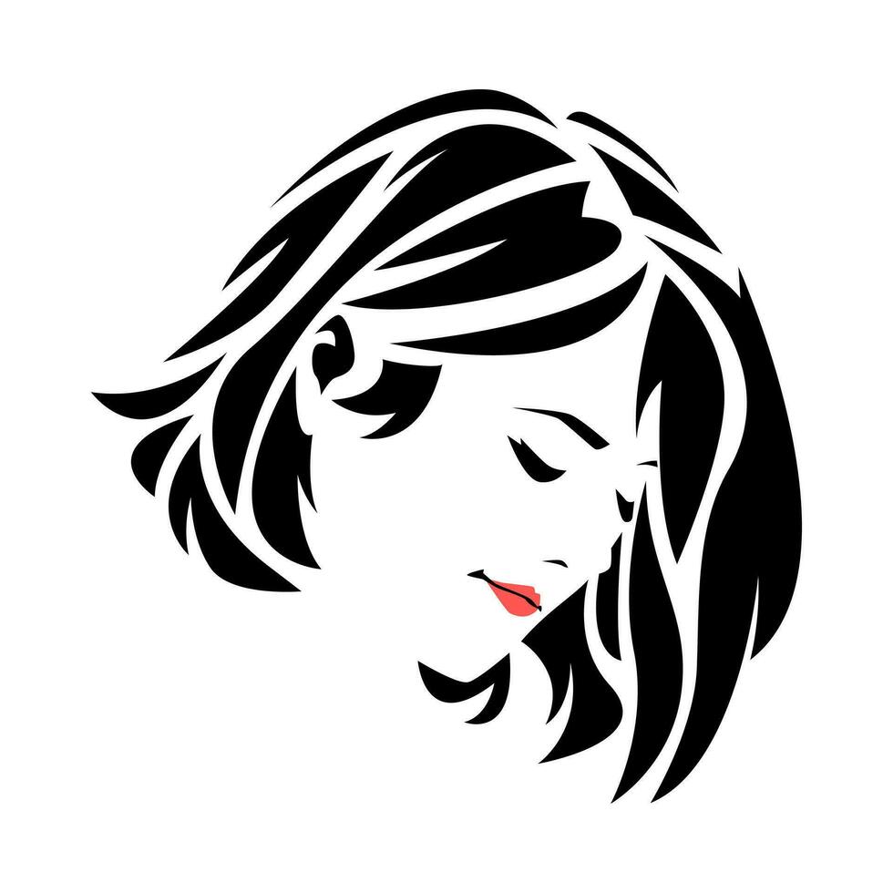 femme visage avec court cheveux tribal tatouage. icône logo mode. graphique plat vecteur illustration.