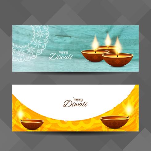 Jeu de bannières décoratives abstrait Happy Diwali vecteur