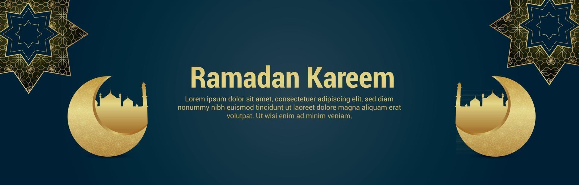 ramadan kareem lune dorée réaliste et mosquée vecteur