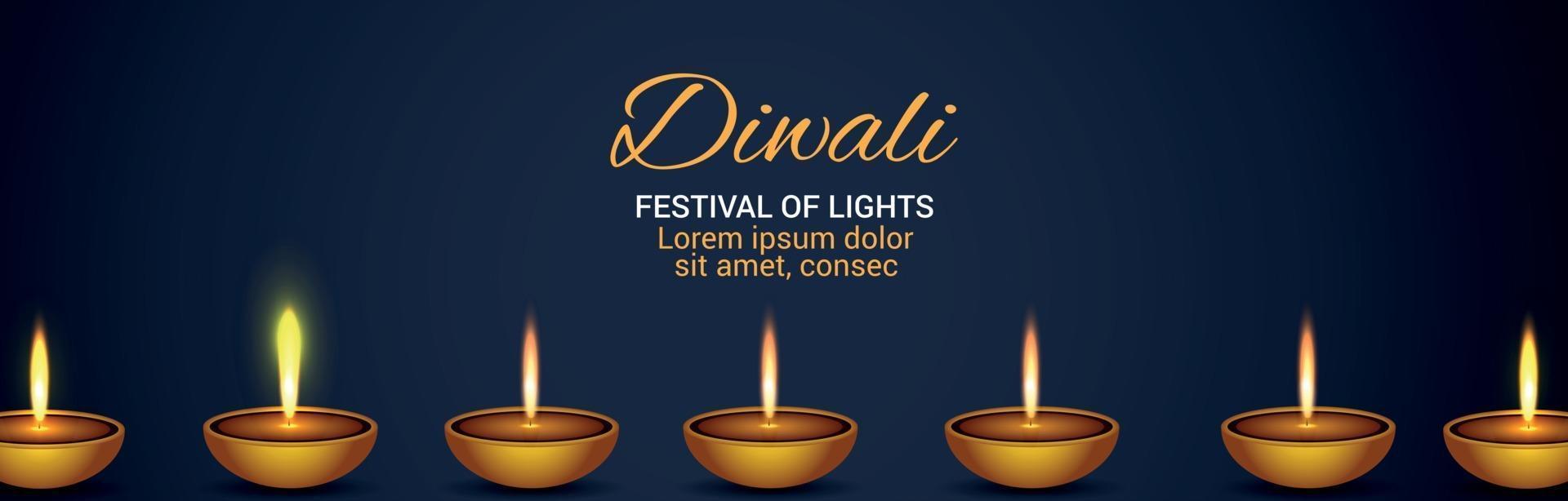 bannière de célébration du festival de la lumière de diwali avec diya vecteur