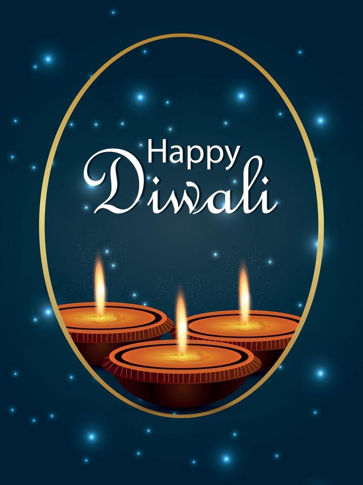 joyeux dépliant de célébration de diwali avec diwali diya réaliste vecteur