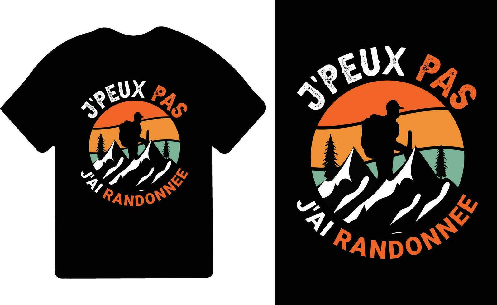 randonnée T-shirt conception. sauvage, montagne, promeneur, et aventure silhouettes vecteur illustration