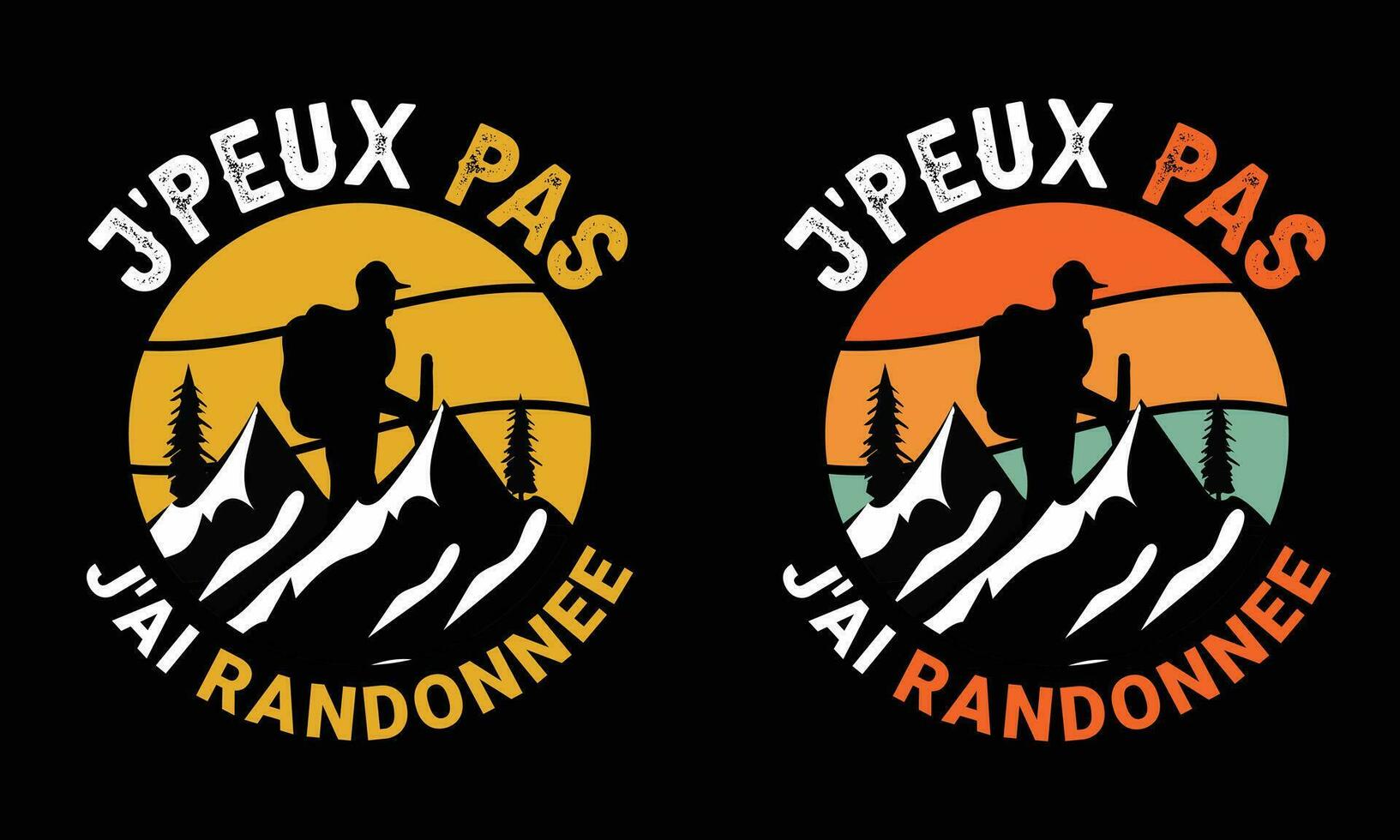 randonnée T-shirt conception. sauvage, montagne, promeneur, et aventure silhouettes vecteur illustration