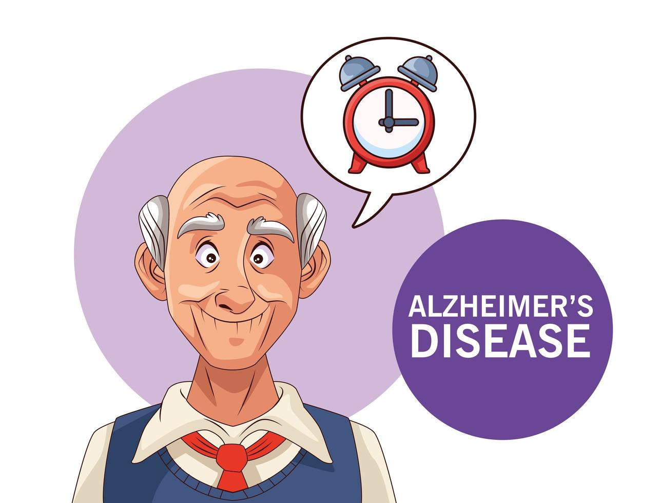 vieil homme patient de la maladie d'alzheimer avec réveil dans la bulle de dialogue vecteur
