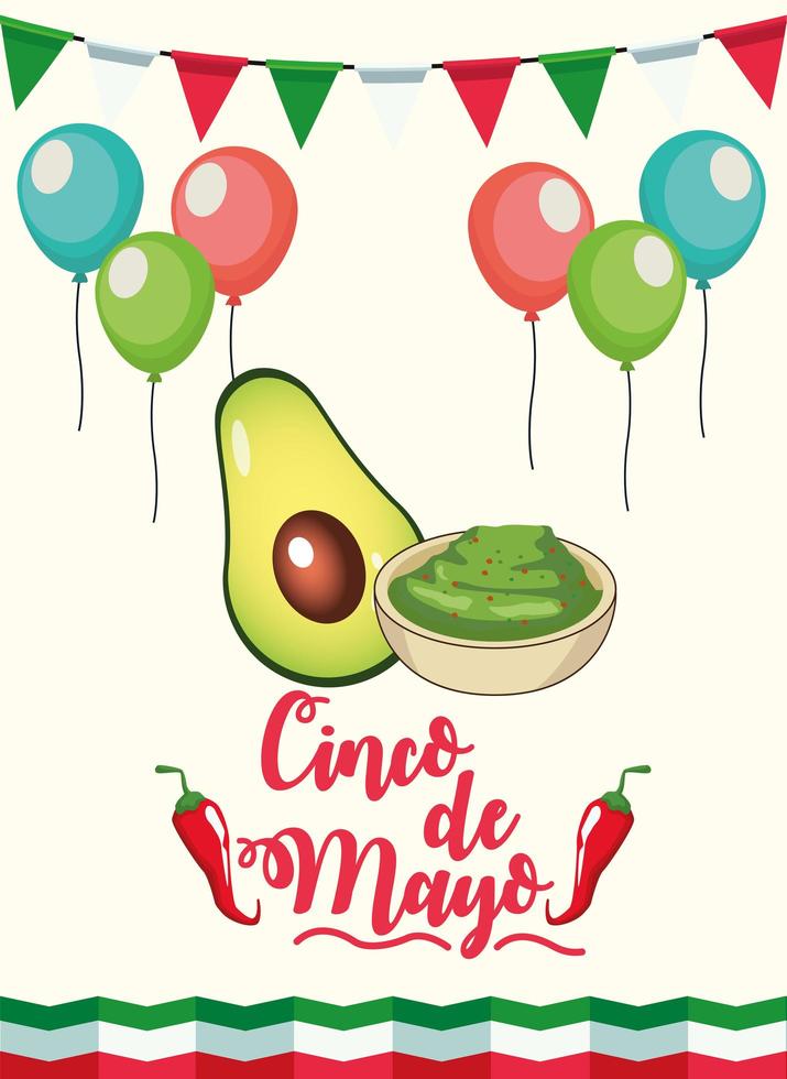 Célébration de la fête du cinco de mayo avec sauce guacamole vecteur