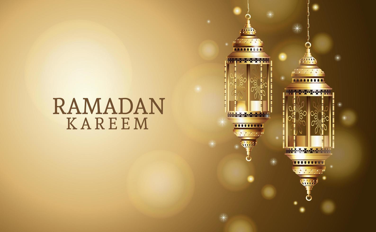 célébration du ramadan kareem avec des lanternes dorées suspendues vecteur