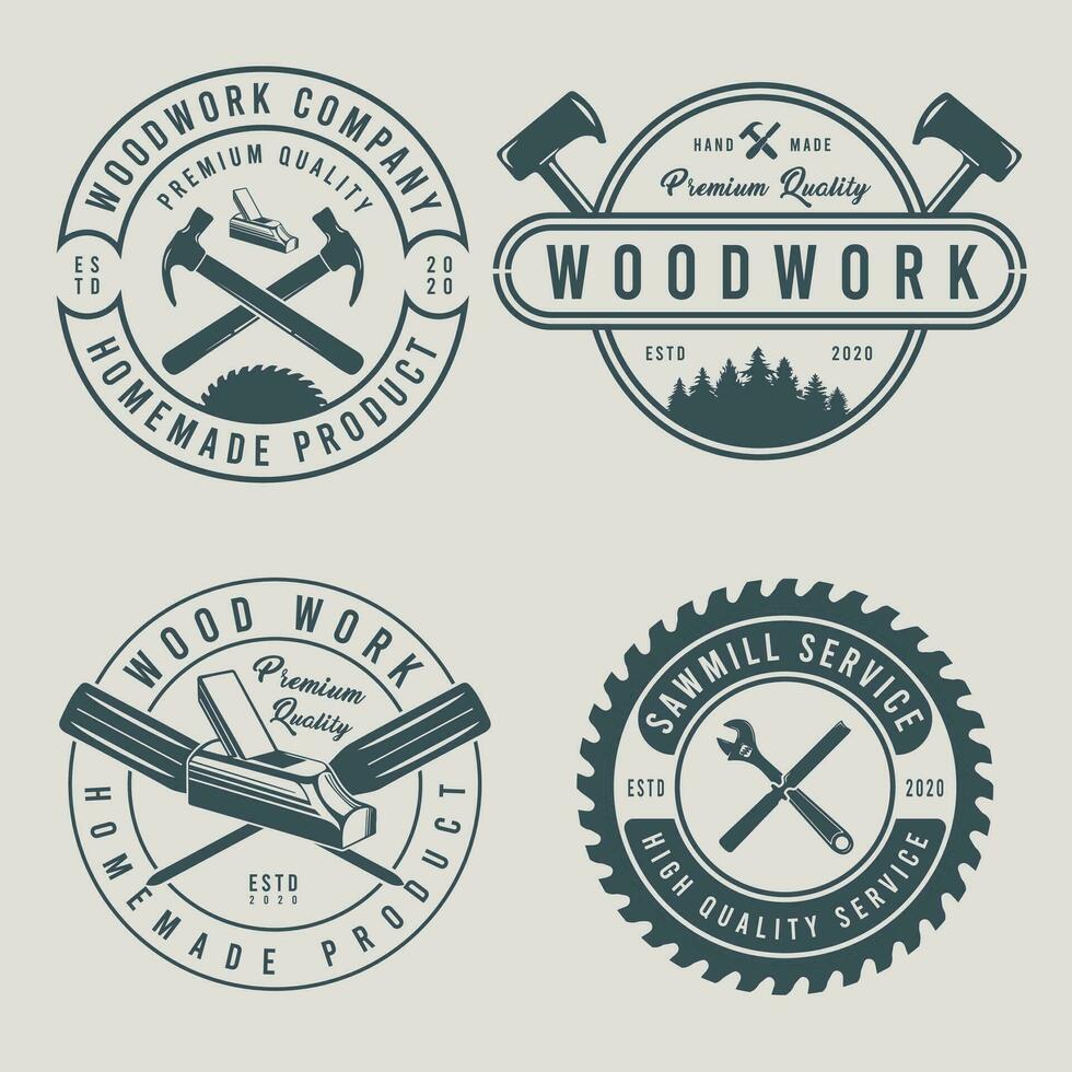 ensemble de ancien boiseries logos. scierie un service ancien badge logo conception. vecteur