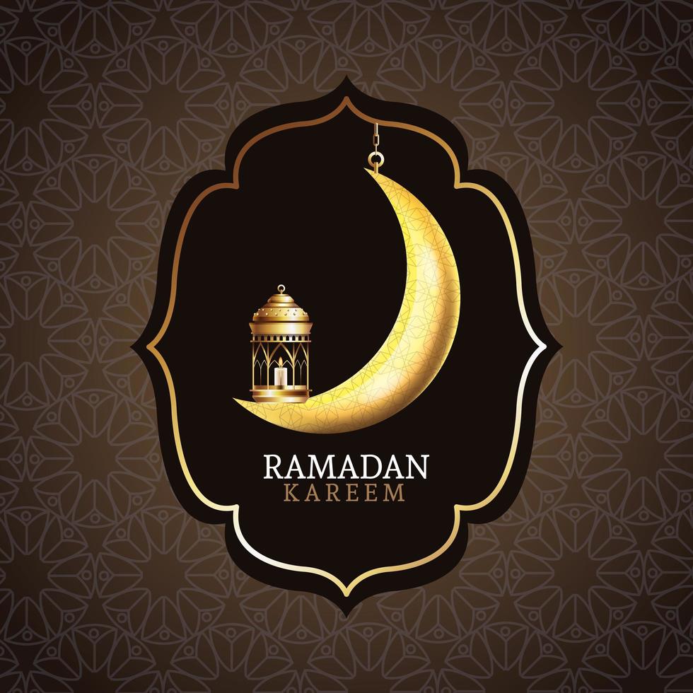 célébration du ramadan kareem avec des lanternes suspendues et la lune vecteur