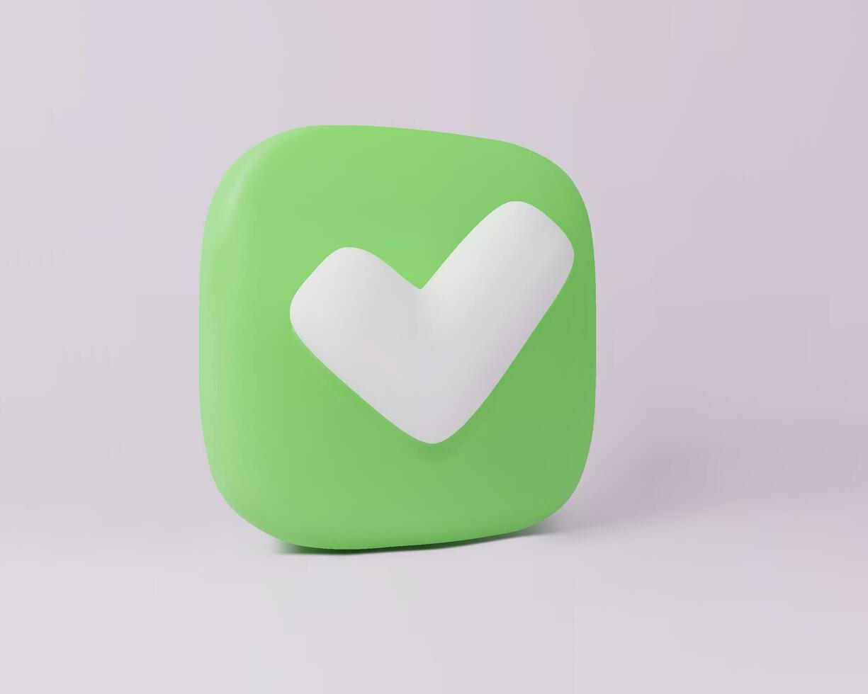 3d rendre icône de vert aimer coche bouton. se mettre d'accord signe vecteur