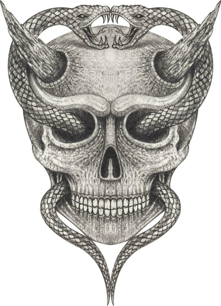 surréaliste diable crâne tatouage. main dessin et faire graphique vecteur. vecteur