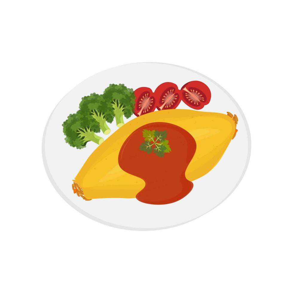 Japonais omurice illustration logo avec sauce et Frais des légumes vecteur