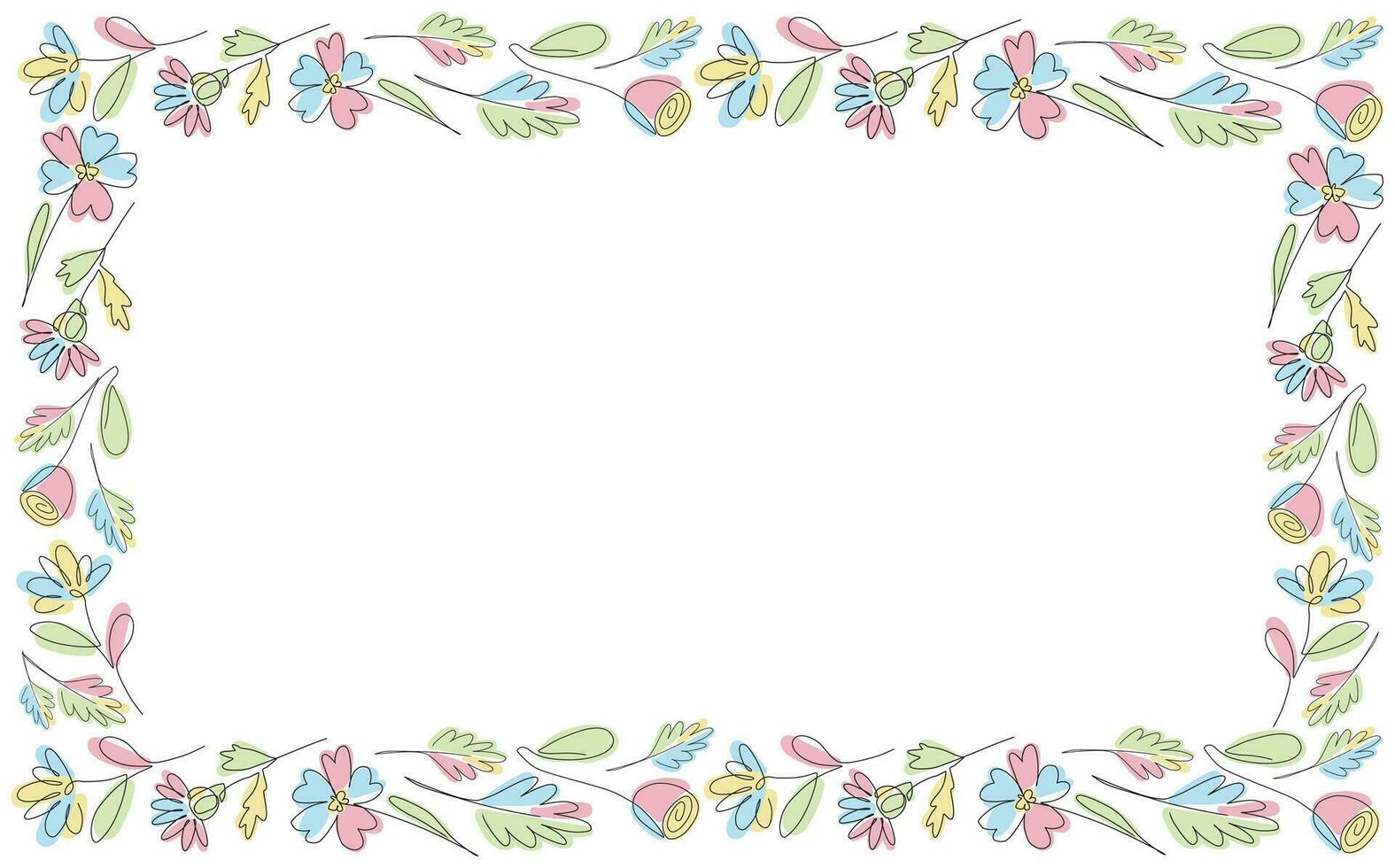 vecteur un ligne fleurs cadre, pastel floral rectangle frontière, Facile mariage plante invitation carte