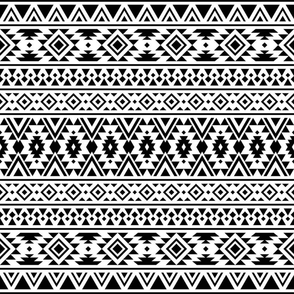 abstrait géométrique sans couture ethnique modèle avec tribal aztèque motifs. vecteur texture conception. noir et blanc couleurs. conception pour textile, tissu, vêtements, rideau, tapis, ornement, fond d'écran, emballage.