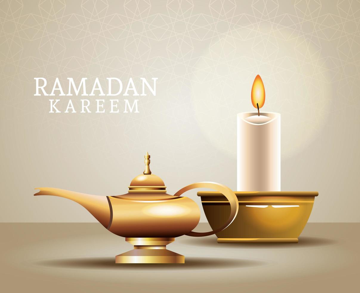 célébration du ramadan kareem avec lampe magique et bougie vecteur