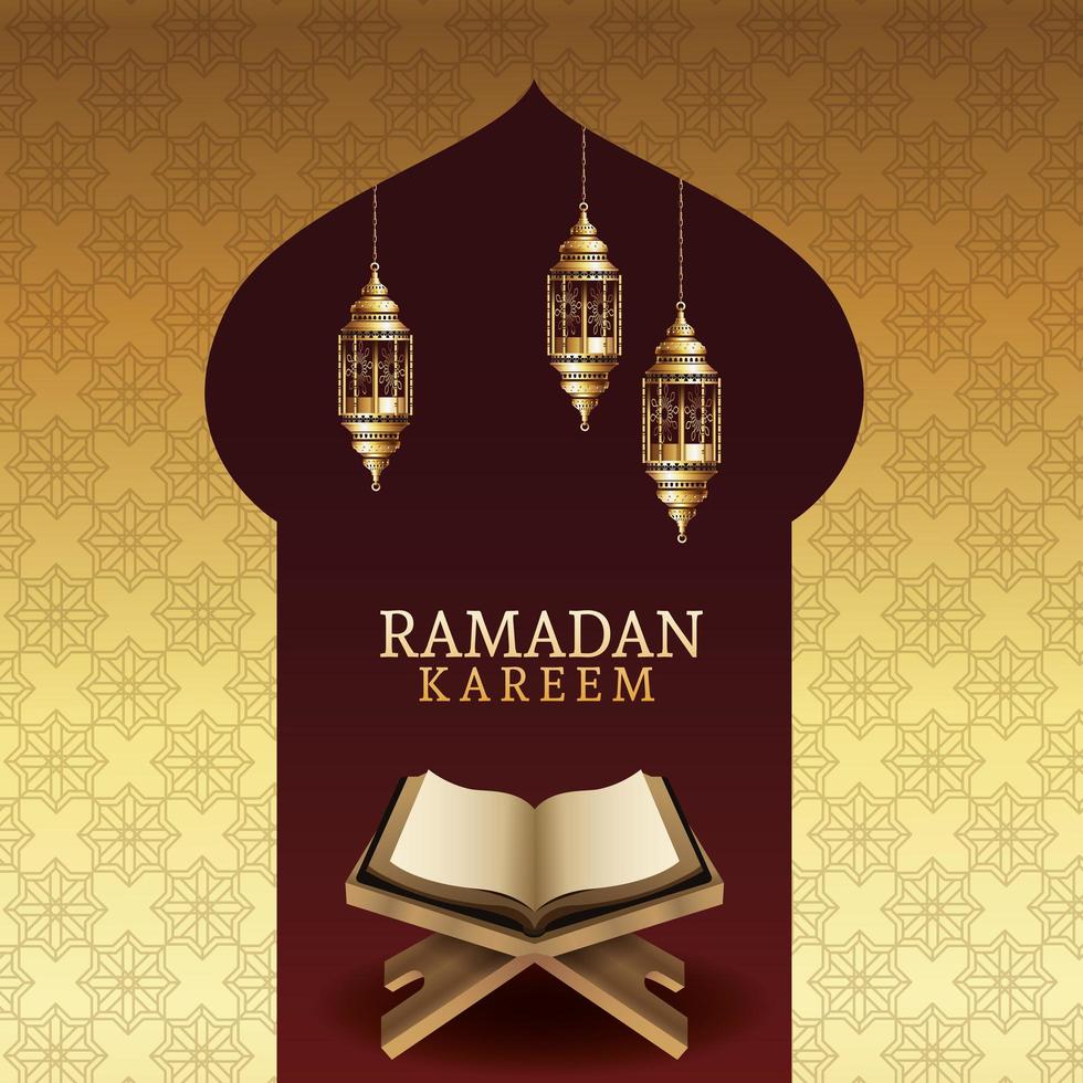 célébration du ramadan kareem avec livre coran vecteur