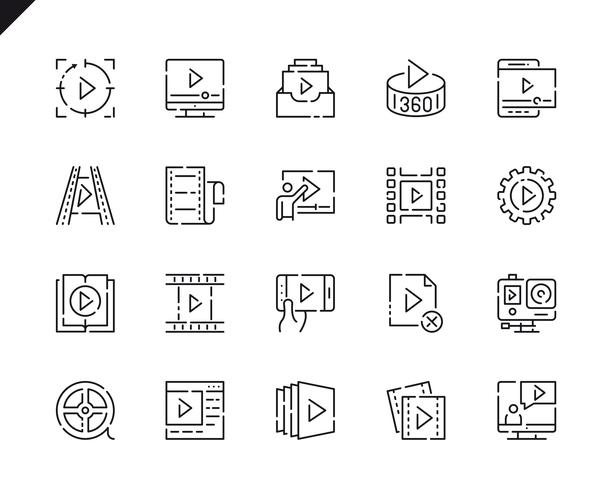 Icônes de ligne de contenu vidéo simples pour sites Web et applications mobiles vecteur
