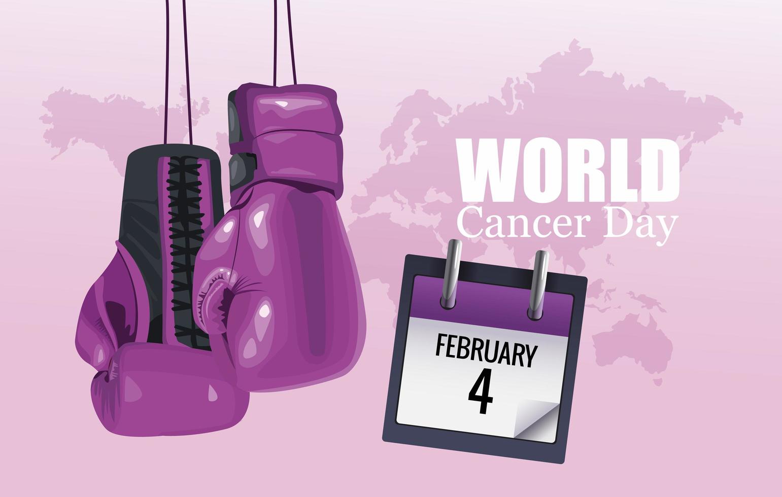 affiche de la journée mondiale du cancer avec des gants de boxe et un calendrier vecteur