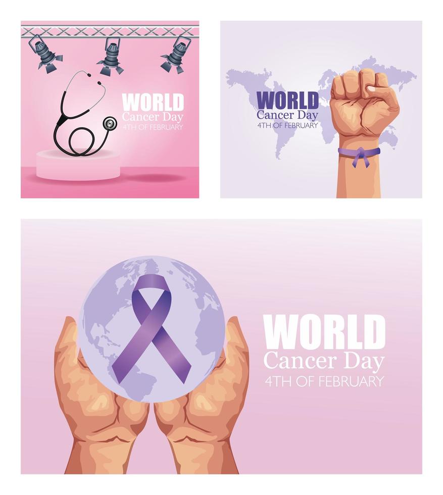 la journée mondiale du cancer a mis des icônes d'affiche vecteur