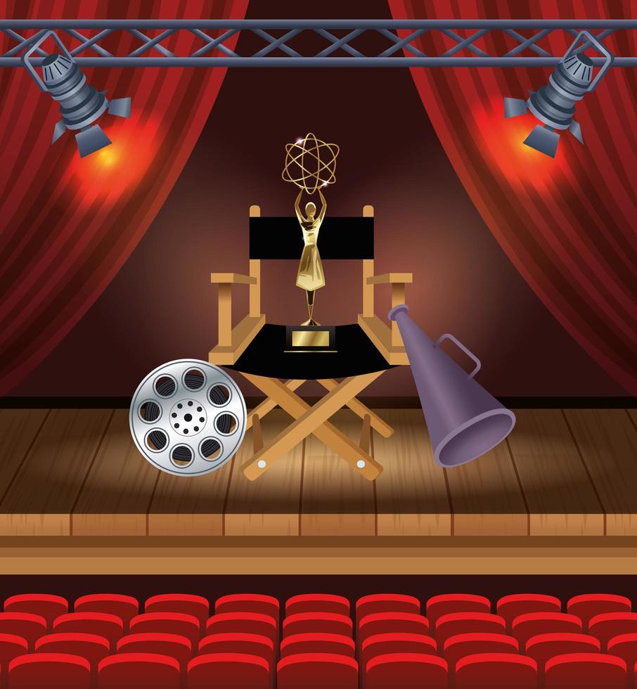 animation cinéma avec chaise de réalisateur et trophée vecteur
