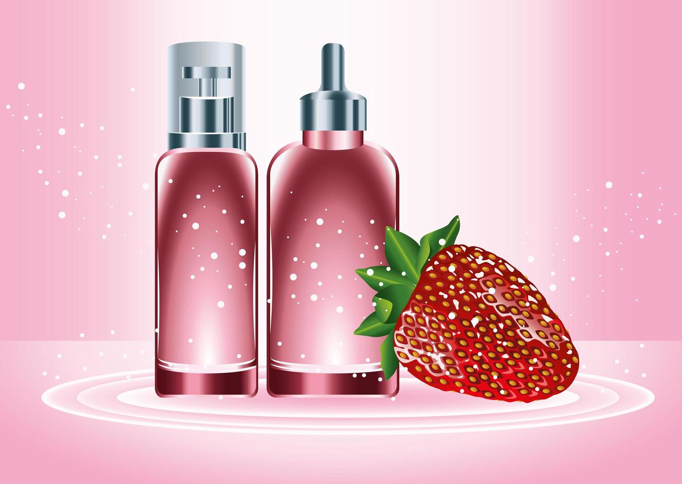 deux produits de bouteilles de soins de la peau rouges à la fraise vecteur