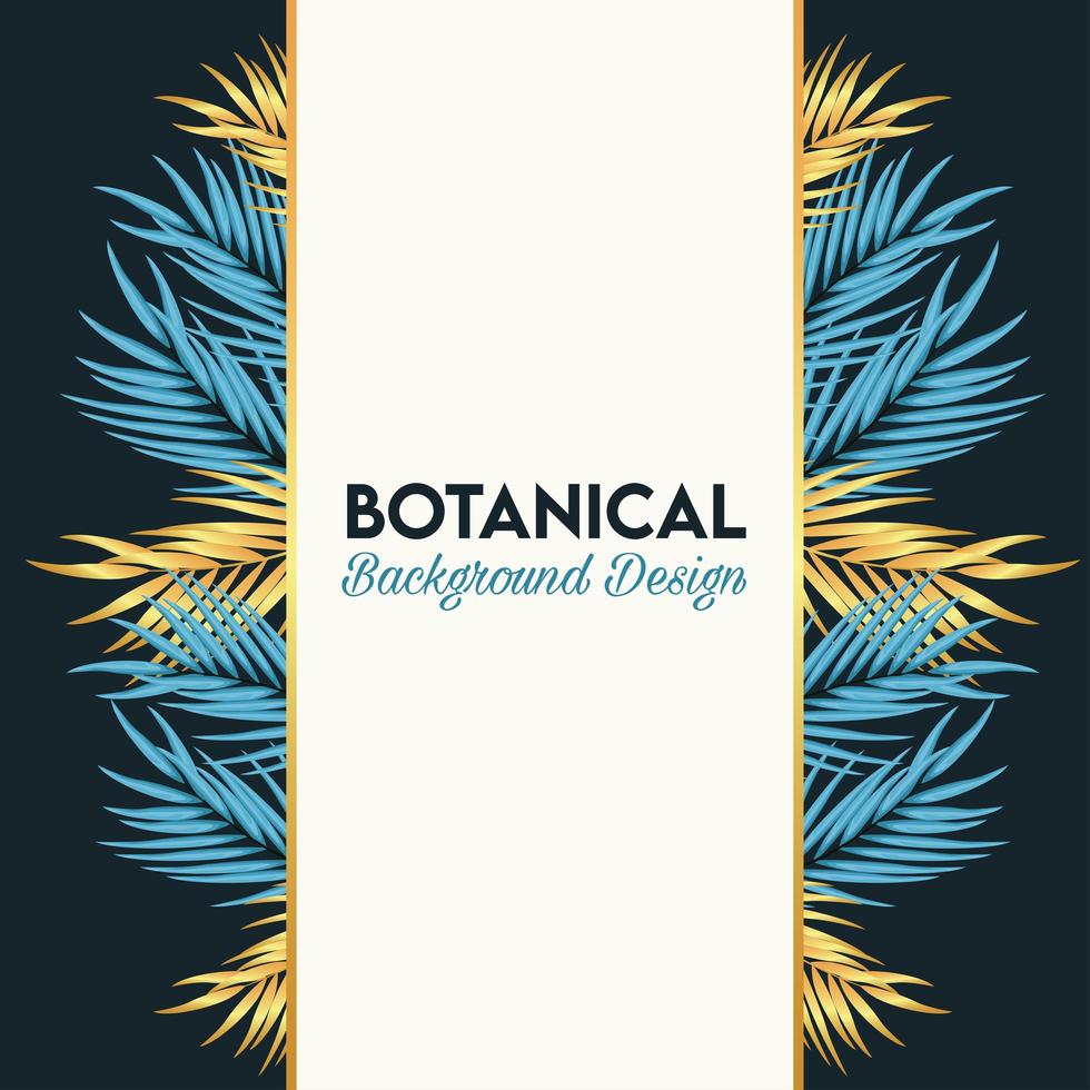lettrage botanique en affiche avec des feuilles dorées et bleues vecteur
