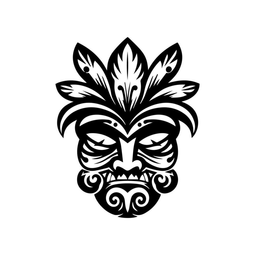 engageant et culturellement riches main tiré illustration de une en bois tiki masque, évoquant une sens de aventure et le séduire de tropical îles vecteur