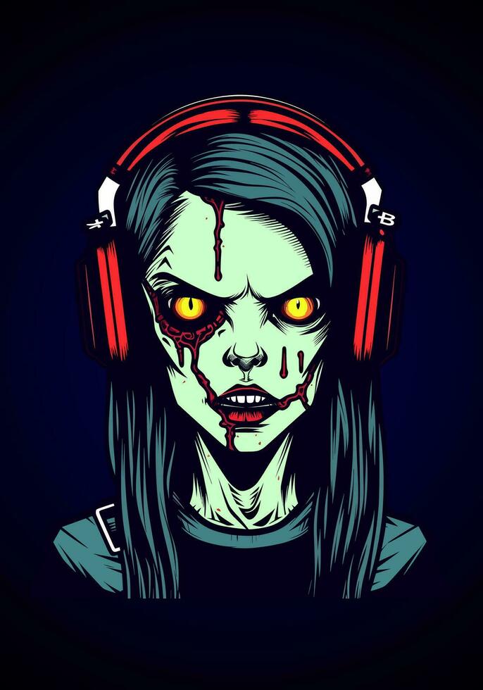 zombi fille portant casque de musique illustration vecteur