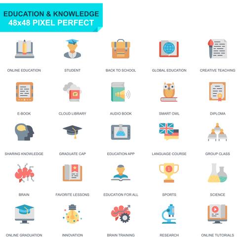 Simple Set Education and Knowledge Flat Icons pour site Web et applications mobiles vecteur