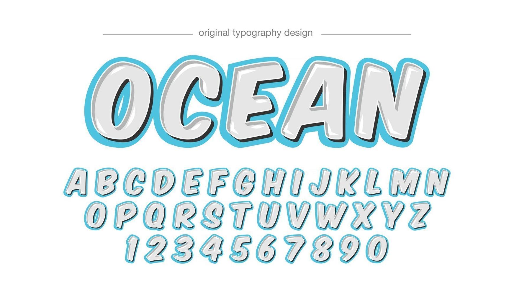 typographie 3d de dessin animé blanc et bleu vecteur