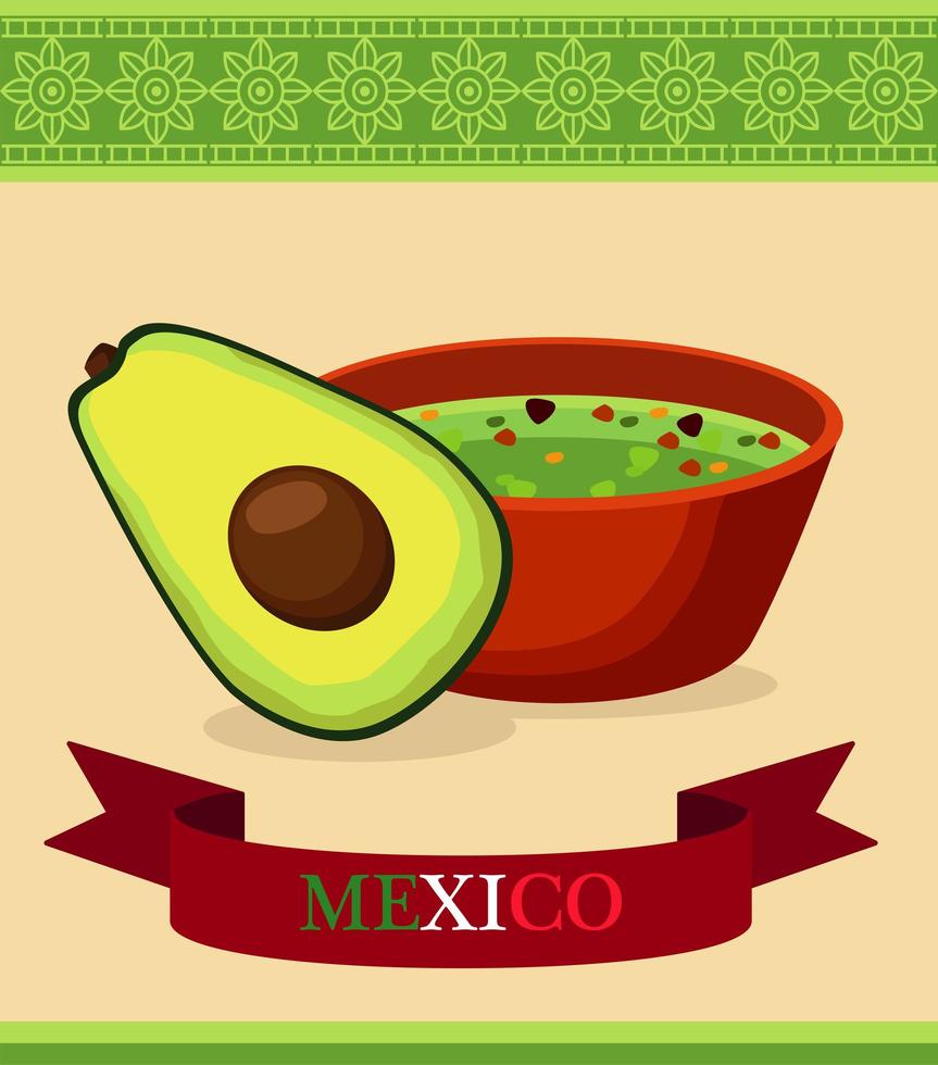 affiche de restaurant de cuisine mexicaine avec avocat et guacamole vecteur