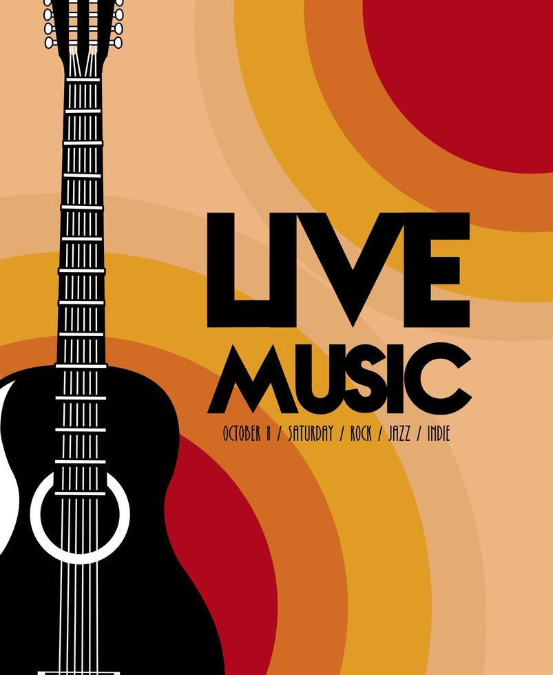 affiche de lettrage de festival de musique en direct avec guitare acoustique vecteur