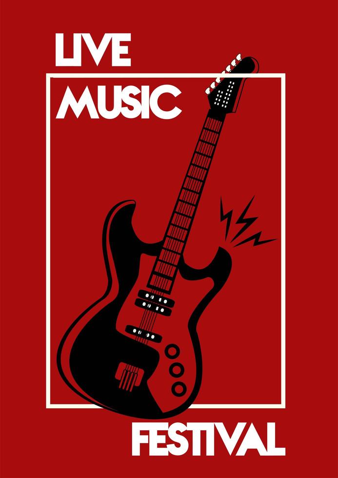 affiche de lettrage de festival de musique en direct avec guitare électrique sur fond rouge vecteur