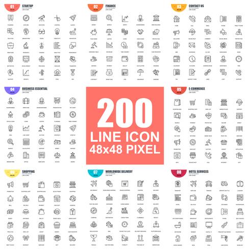 Ensemble simple d'icônes de fine ligne de vecteur. Pack de pictogrammes linéaires. 48x48 Pixel Parfait. vecteur