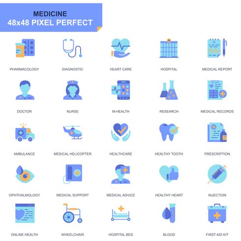 Simple Set Healthcare et icônes plates médicales pour site Web et applications mobiles vecteur
