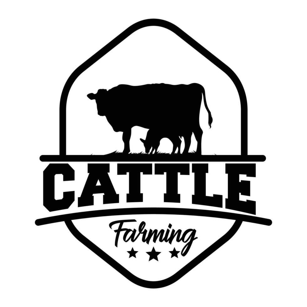 ancien bétail agriculture logo badge, bétail ferme logo badge, vache ferme logo badge, du boeuf Frais logo badge vecteur